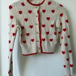 Jessica Simpson Cream Cardigan with Red Heart Accents